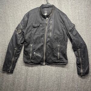 Diesel Jacket Mens XXL Black Moto Cotton Linen 8th Squad Military Full Zip